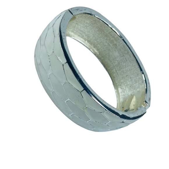 White Silver Color Clamper Style Wide Bangle Bracelet Women Honeycomb Design - Picture 1 of 16
